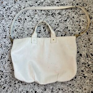 Clare V White Leather Tote Bag